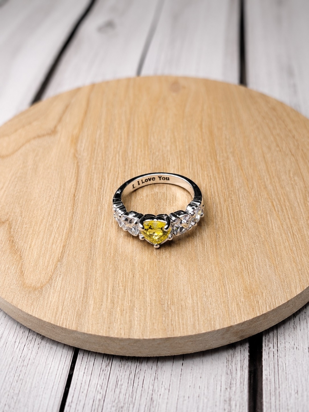 Sterling Heart Ring with Yellow Heart Gemstone